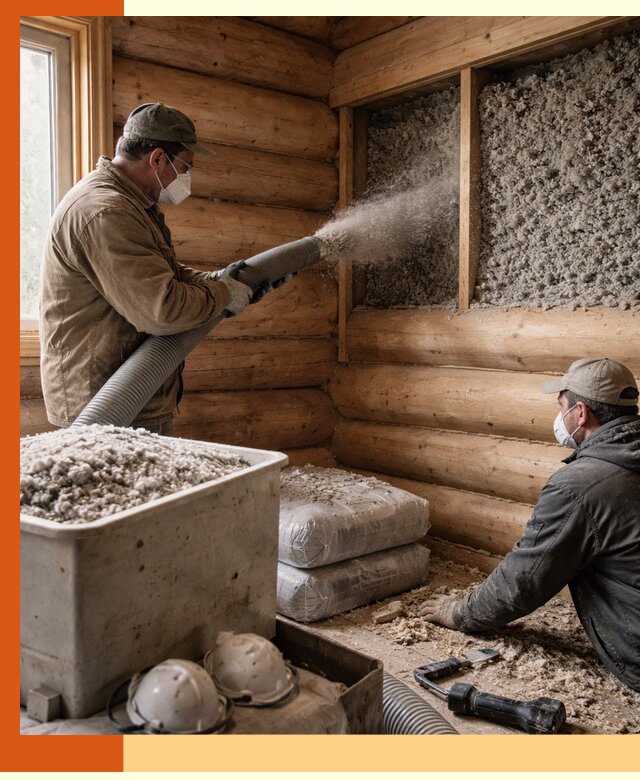 Утепление дома из бруса эковатой в Дагестанских Огнях