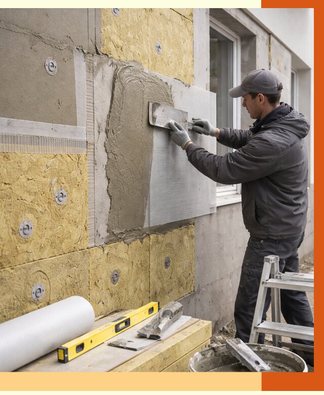 Утепление фасада под штукатурку в Дагестанских Огнях от 4336 руб/м2 — монтаж пенопластом и минватой | ТепломастерДгс