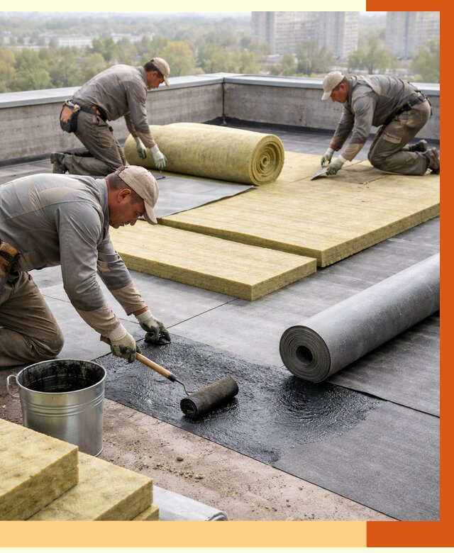 Утепление плоской крыши в Дагестанских Огнях от 7433 руб./м2 под ключ | ТепломастерДгс