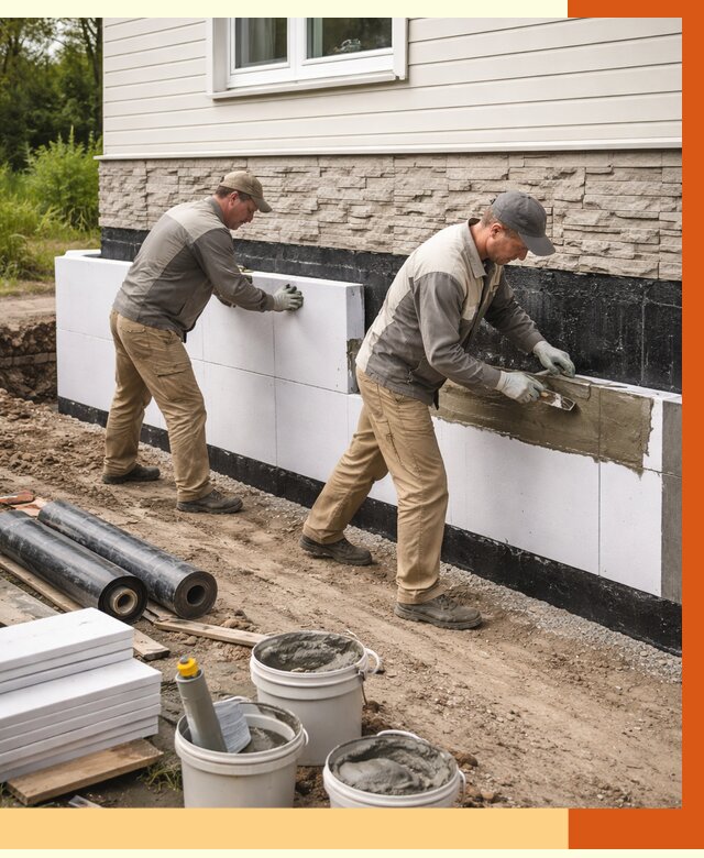 Утепление фундамента снаружи в Дагестанских Огнях от 4336 руб. за м² | ТепломастерДгс