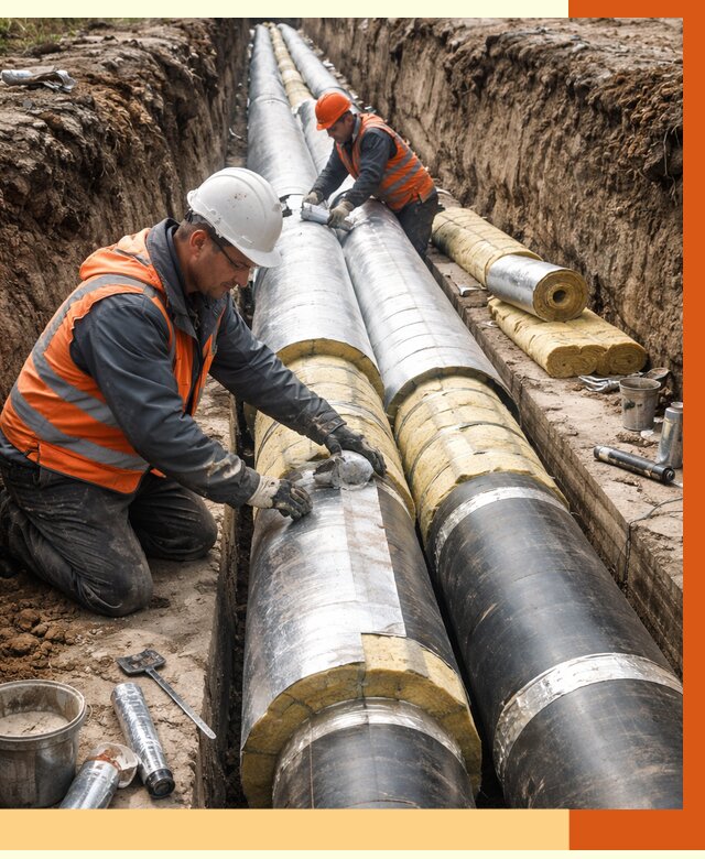 Утепление теплотрассы в Дагестанских Огнях от 4645 руб./м2 — ппу и комплексная изоляция | ТепломастерДгс