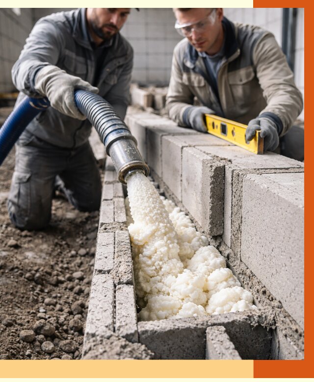 Заполнение колодцевой кладки ППУ в Дагестанских Огнях от 4336 руб. за м2 | ТепломастерДгс