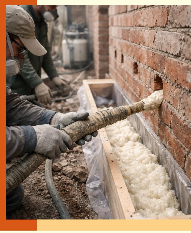 Заливка ППУ в пустоты кирпичной стены в Дагестанских Огнях