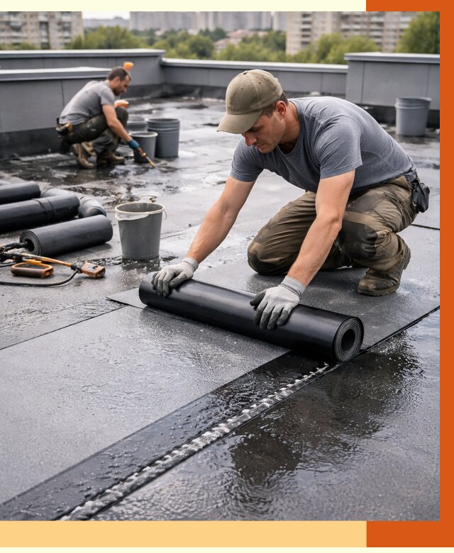 Гидроизоляция плоской кровли в Дагестанских Огнях от 4645 руб./м2 — профессионально | ТепломастерДгс